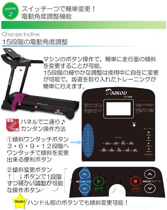 電動トレッドミル ルームランナー  DK-822E の特徴